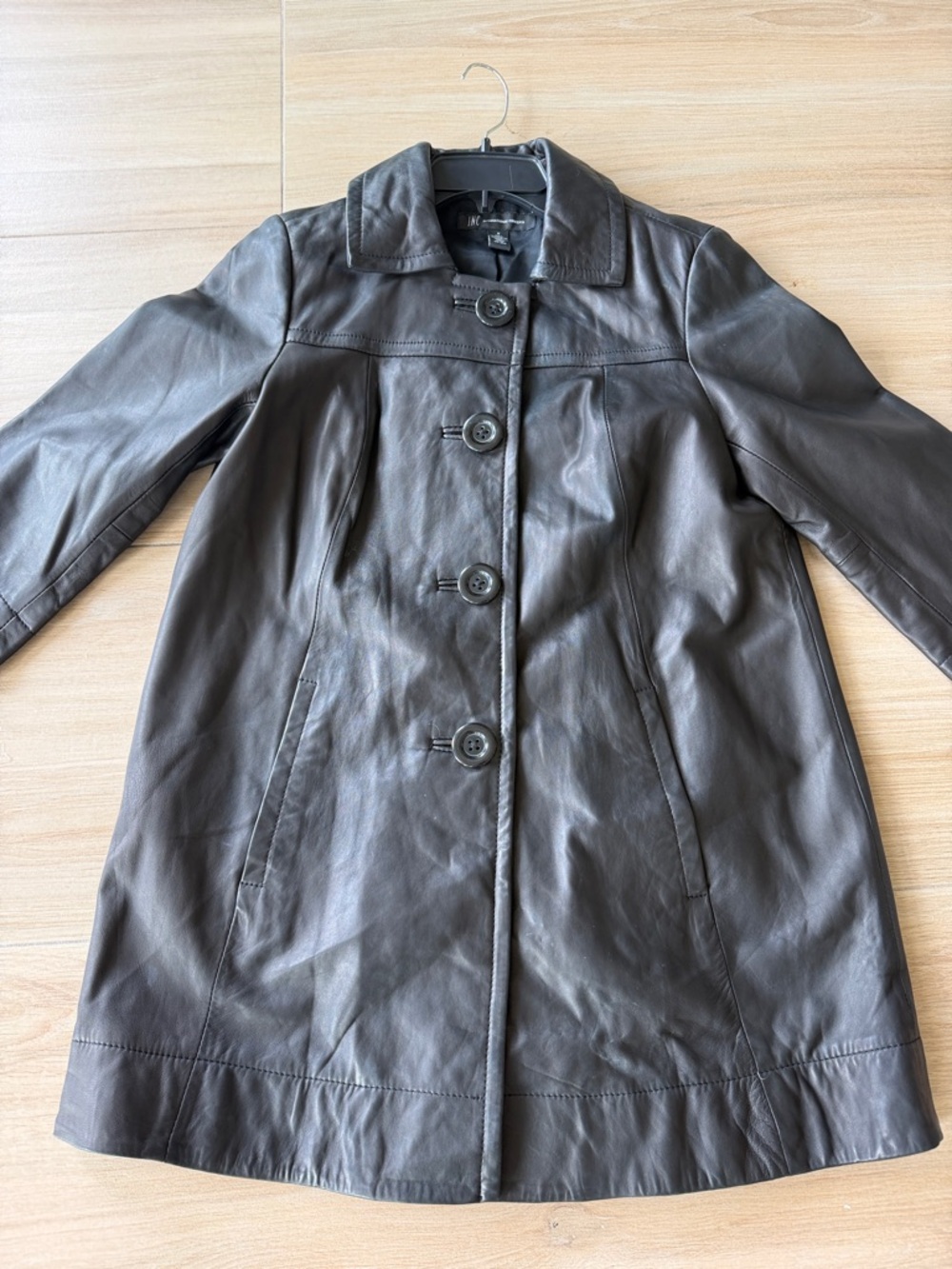 INC International Concepts BLACK Leather Button-Front Coat